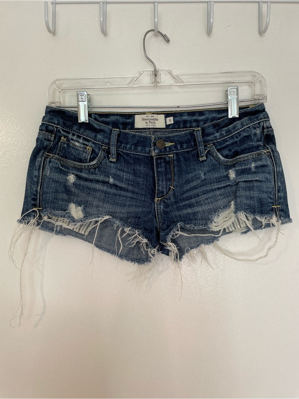 Abercrombie & Fitch Y2K Dark Indigo Distressed Denim Cutoff Shorts